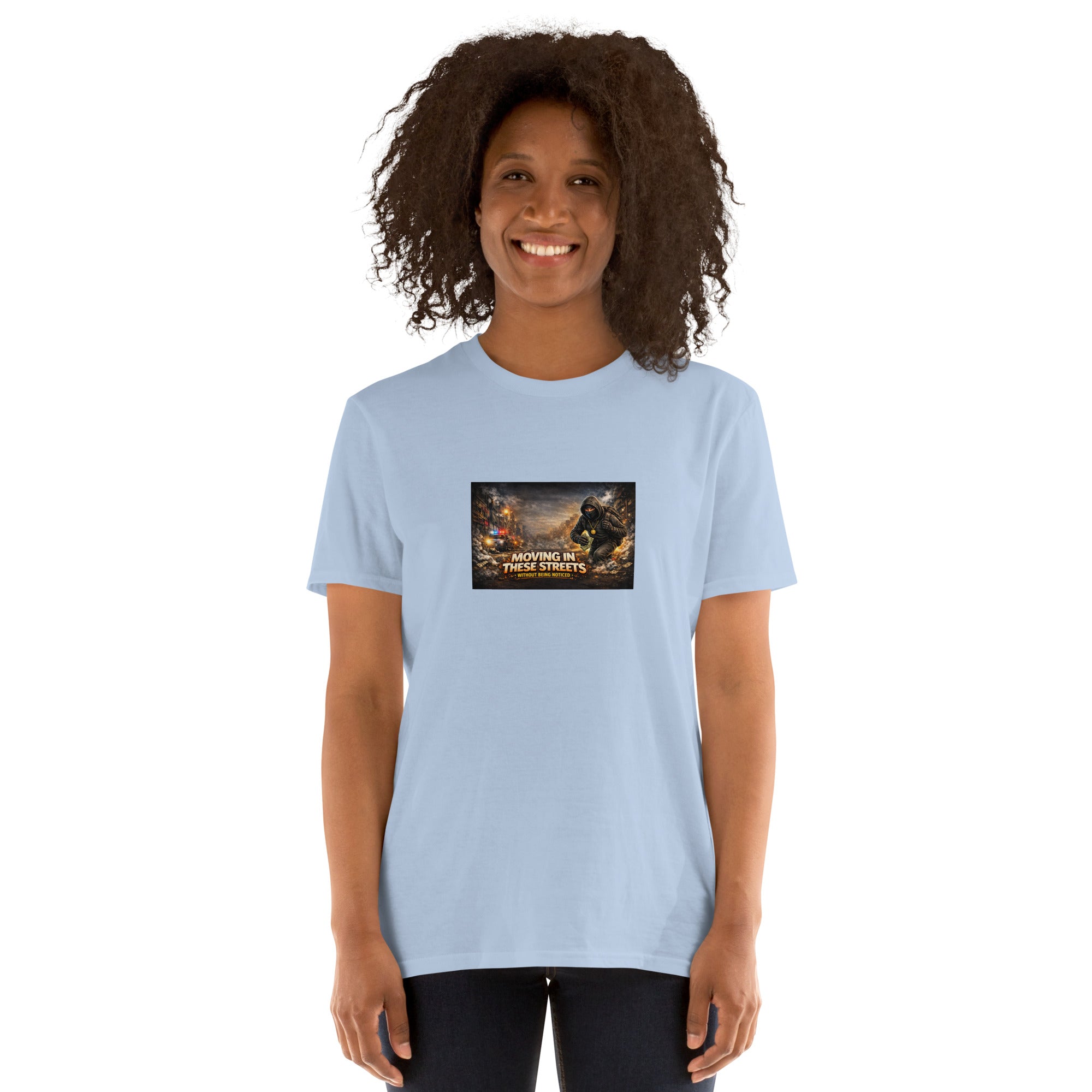 Camiseta premium azul claro con estampado cuadrado en el pecho