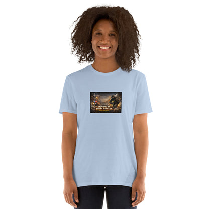 Camiseta premium azul claro con estampado cuadrado en el pecho