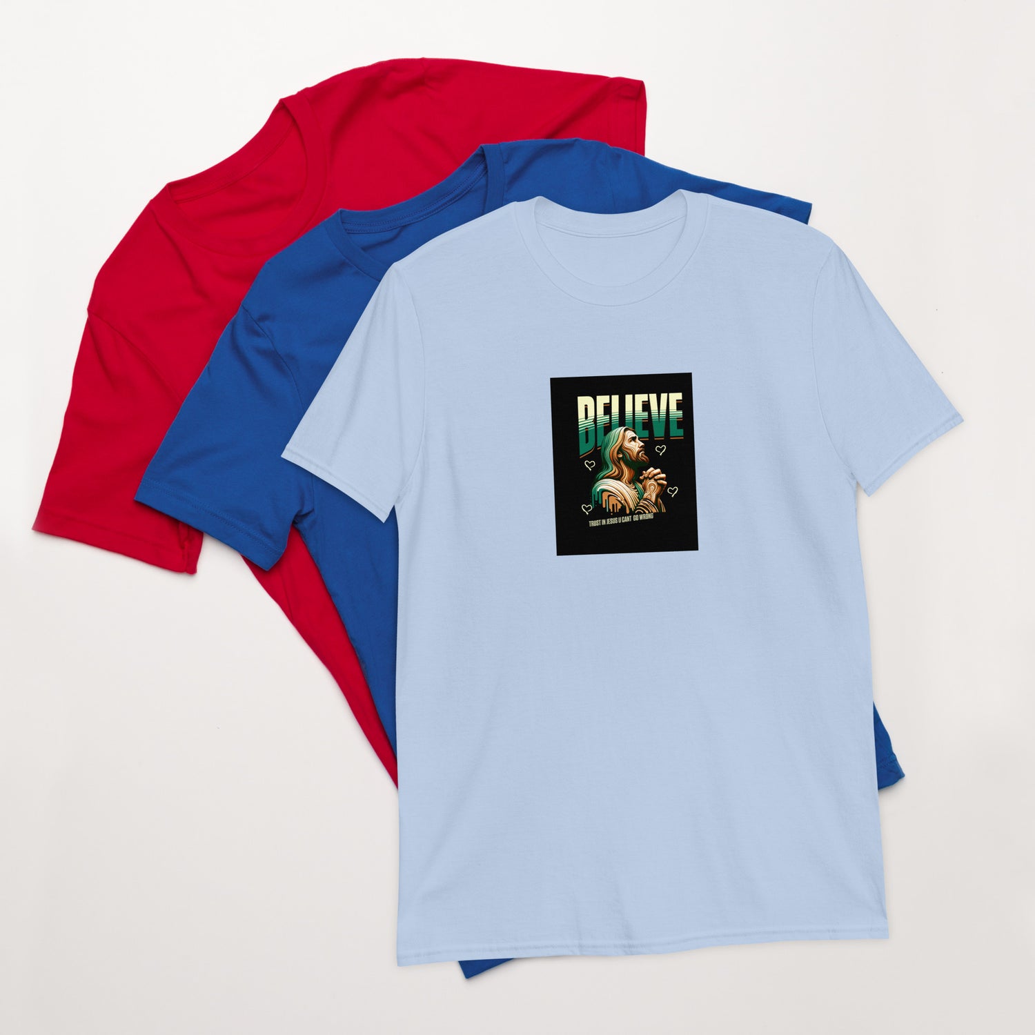 Light blue unisex short-sleeve T-shirt with front square graphic print