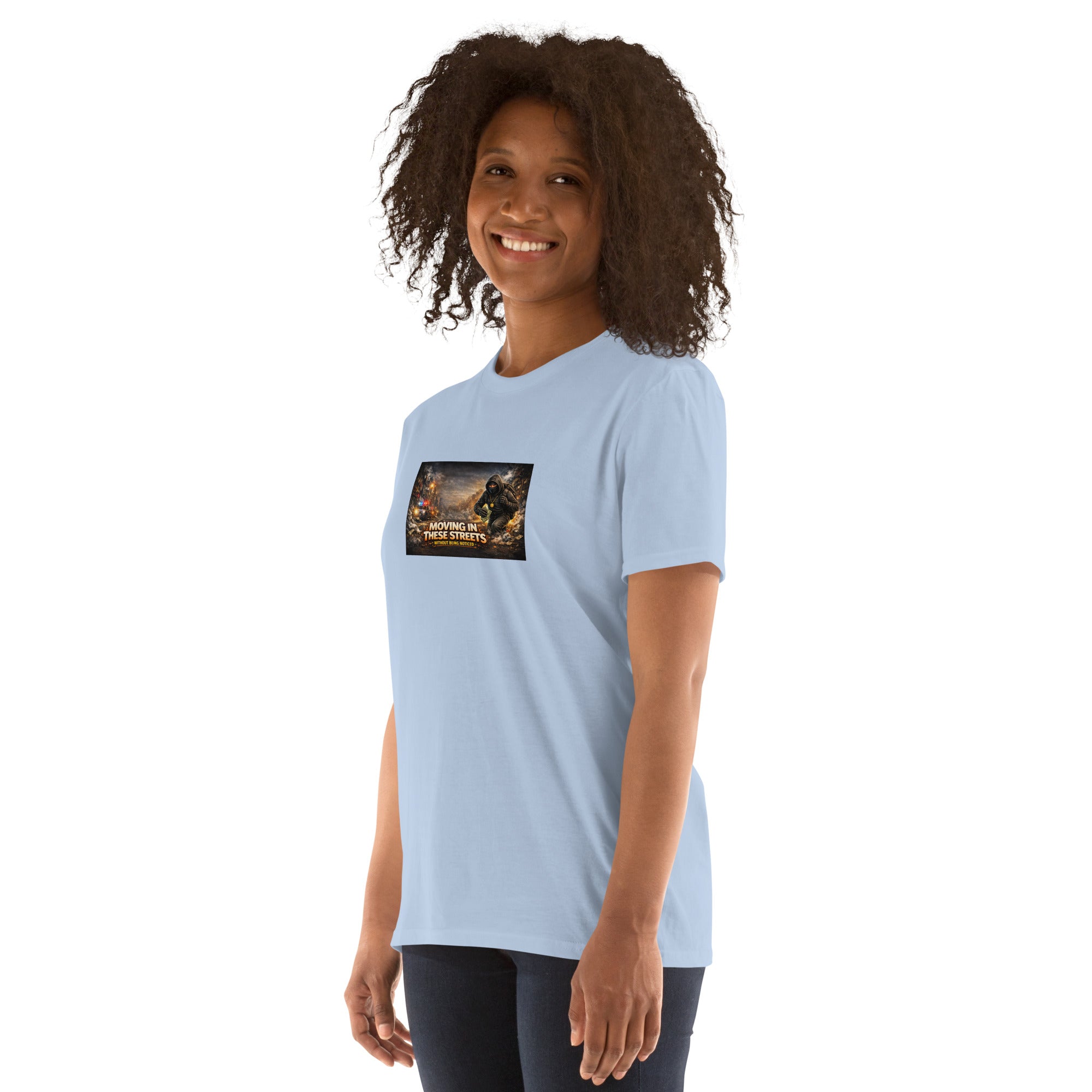 Camiseta premium azul claro con estampado cuadrado al frente