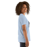 Light blue unisex short-sleeve T-shirt, side profile