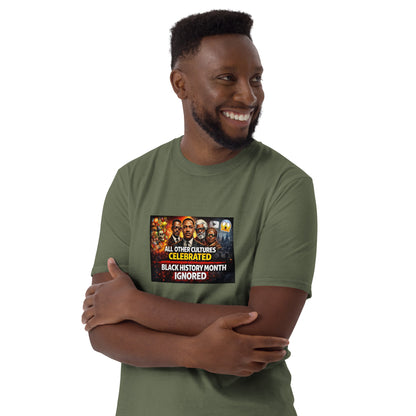 Military green unisex T-shirt with front slogan graphic