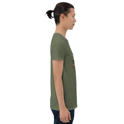 Unisex short-sleeve T-shirt, olive green, side profile view