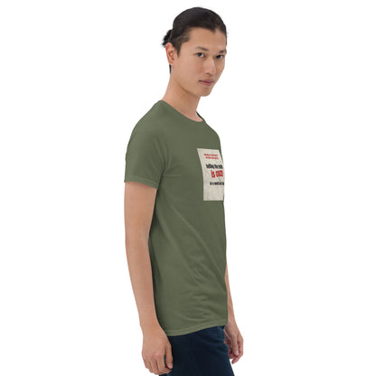 Militärgrünes T-Shirt mit Frontprint im Kasten, Rundhalsausschnitt, kurze Ärmel