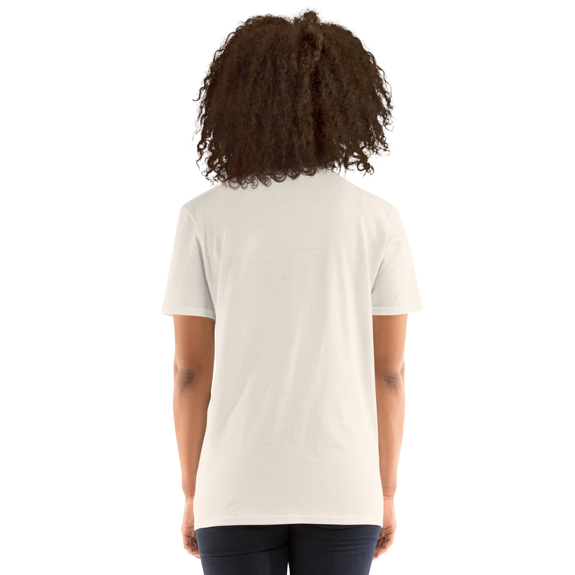White short-sleeve unisex T-shirt, back view with plain fabric