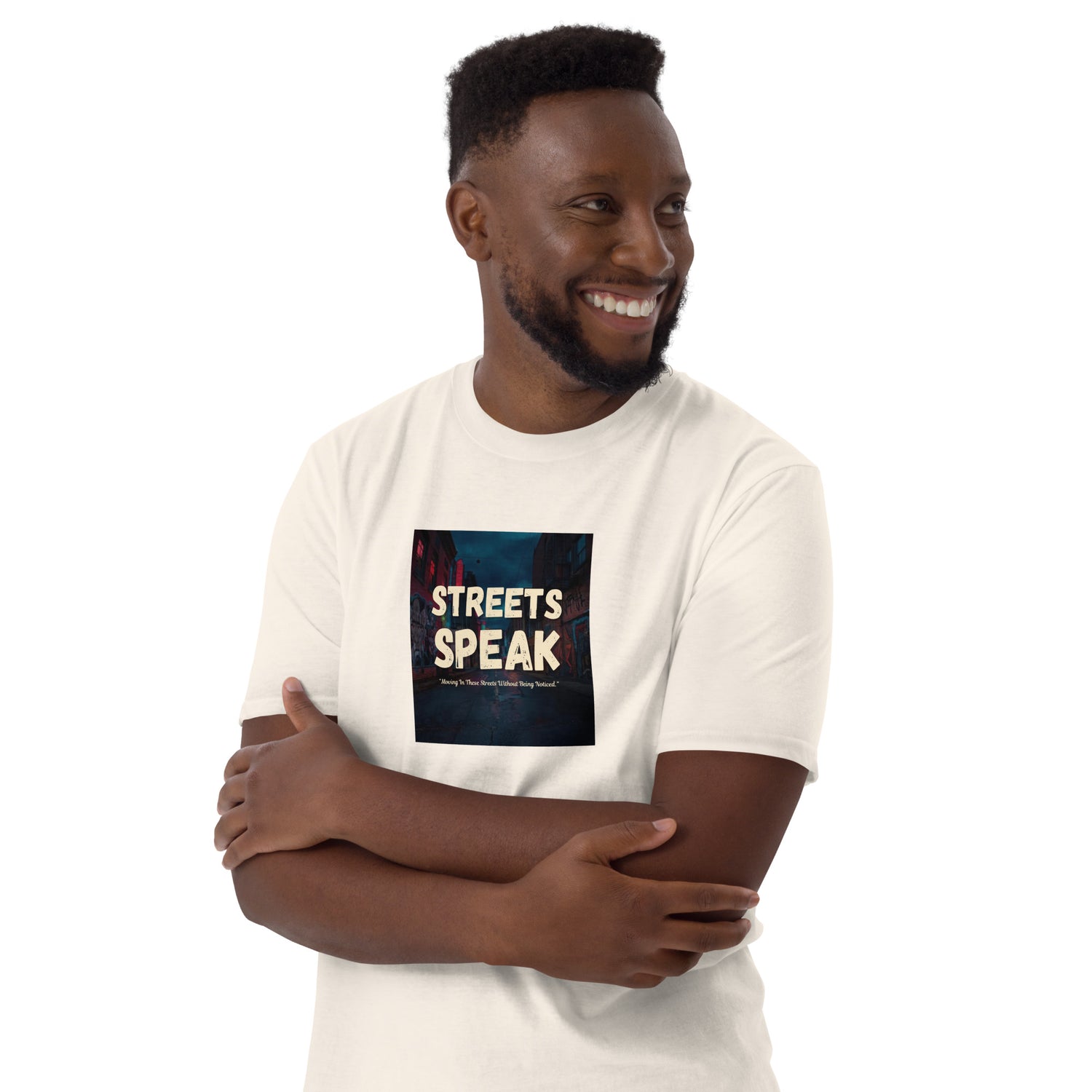 Streets Speaks T-Shirt, white, centered front graphic “STREETS SPEAK”, short-sleeve