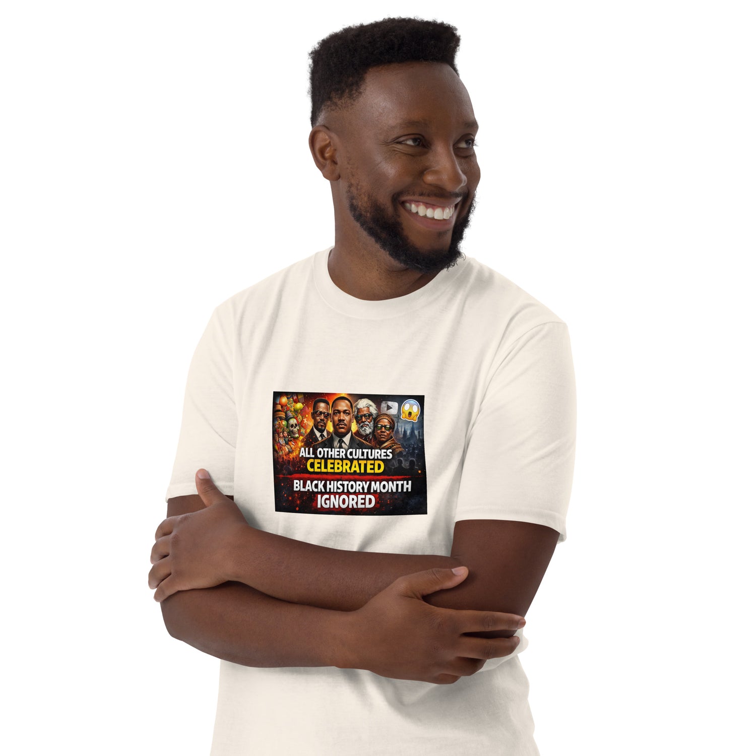 Weißes Unisex-T-Shirt, quadratischer Front-Print mit Text „Black History Month Ignored“