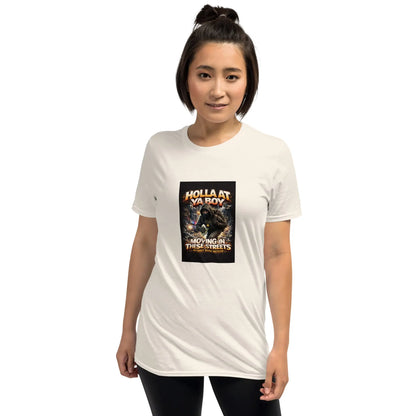Natural unisex T-shirt with centered square front graphic print