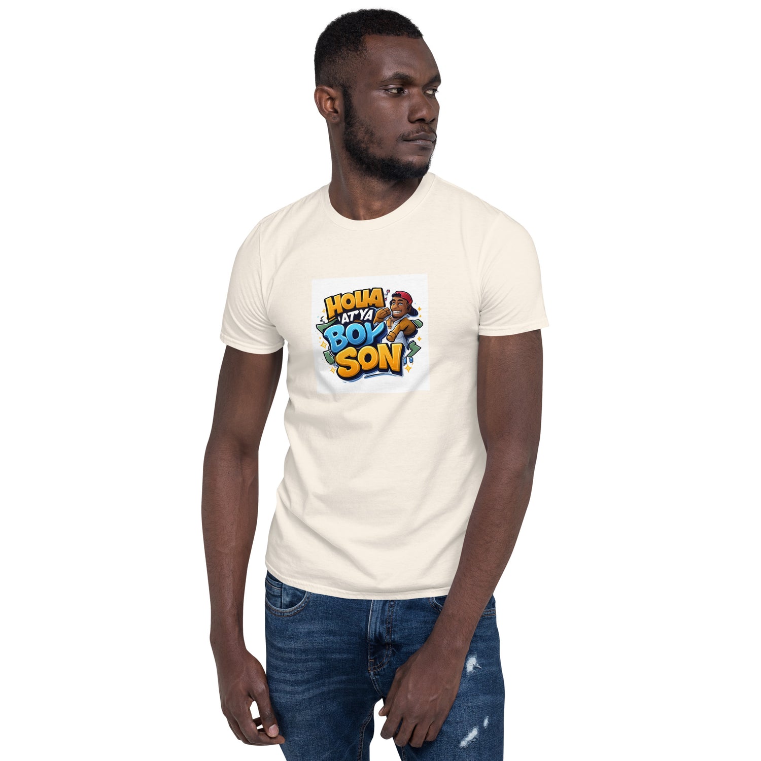 Light natural unisex T-shirt with colorful &