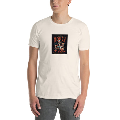 Natural unisex T-shirt front, crew neck with “Money in Cash” chest artwork