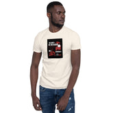 Unisex short-sleeve T-shirt in light beige, crew neck, black square chest graphic