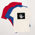 Unisex short-sleeve T-shirt, white with black box graphic of white handprint