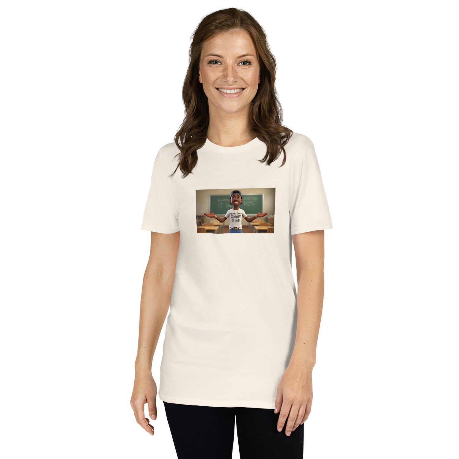 Unisex-T-Shirt natur/weiß mit Frontdruck, Rundhalsausschnitt