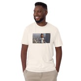 Unisex short-sleeve crew-neck t-shirt, natural, front with rectangular photo graphic