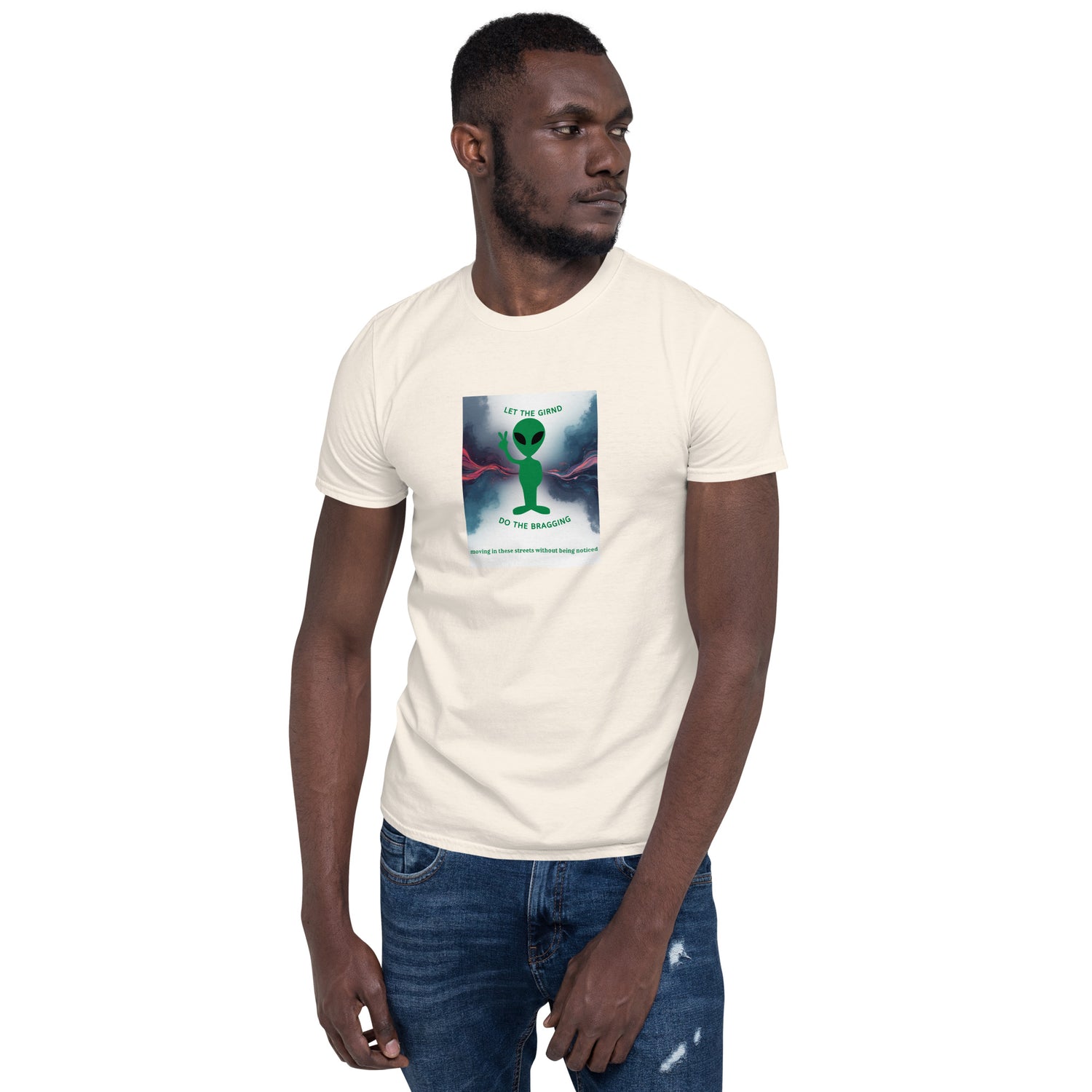 Natural T-shirt front graphic panel, crew neck, short sleeves