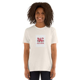 White unisex T-shirt with heart couple graphic on chest