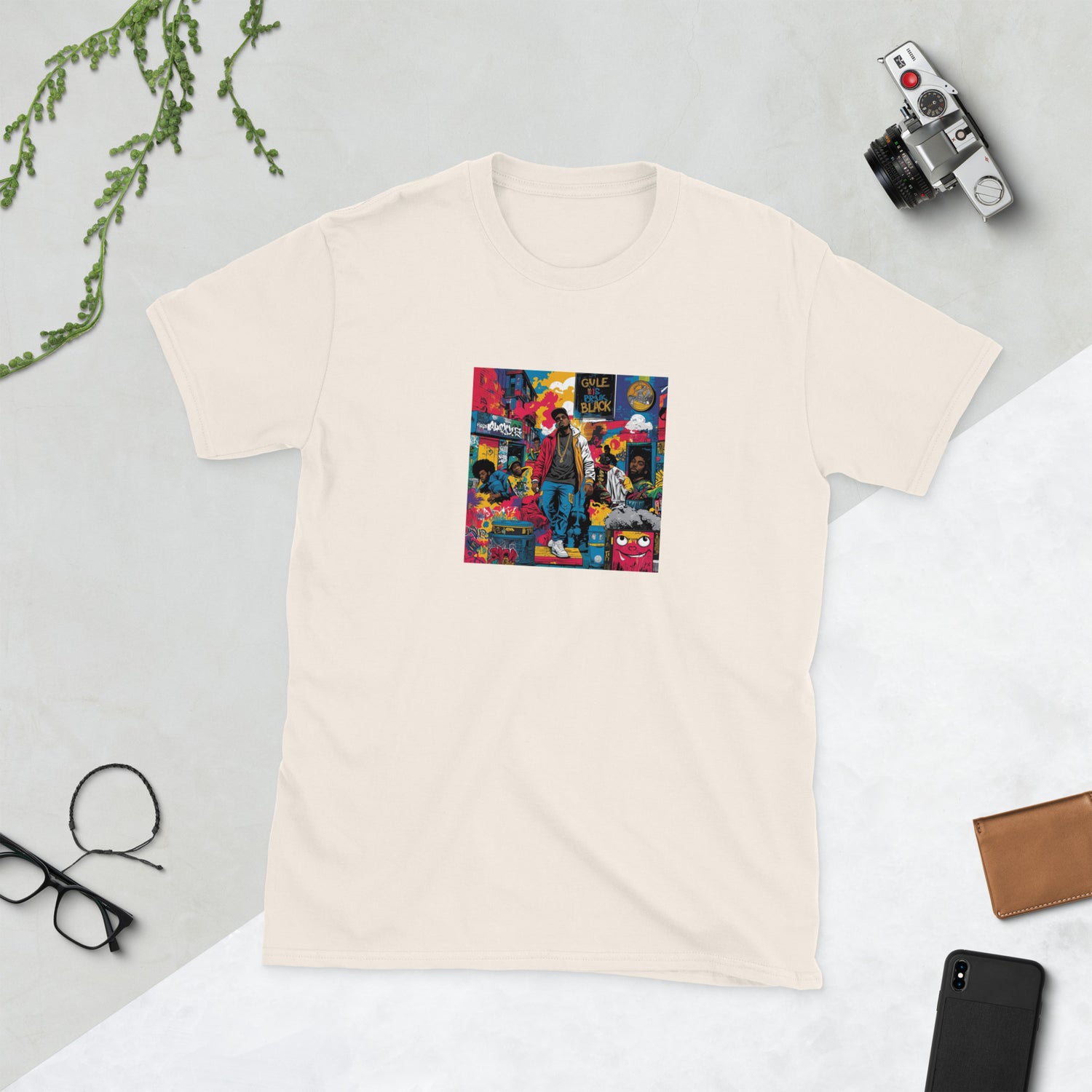 Unisex T-Shirt con maniche corte, crema, stampa frontale a colori