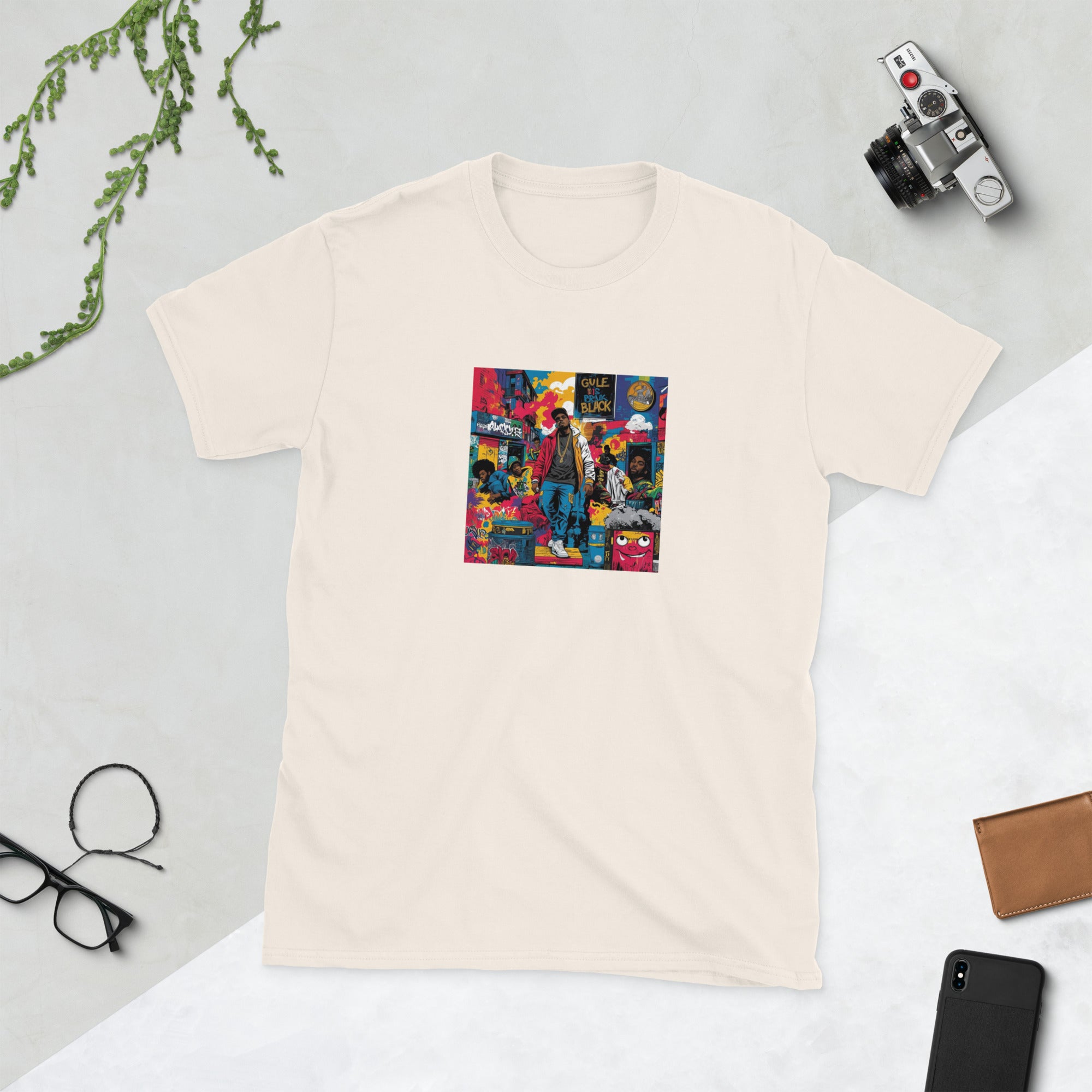 Unisex T-Shirt con maniche corte, crema, stampa frontale a colori
