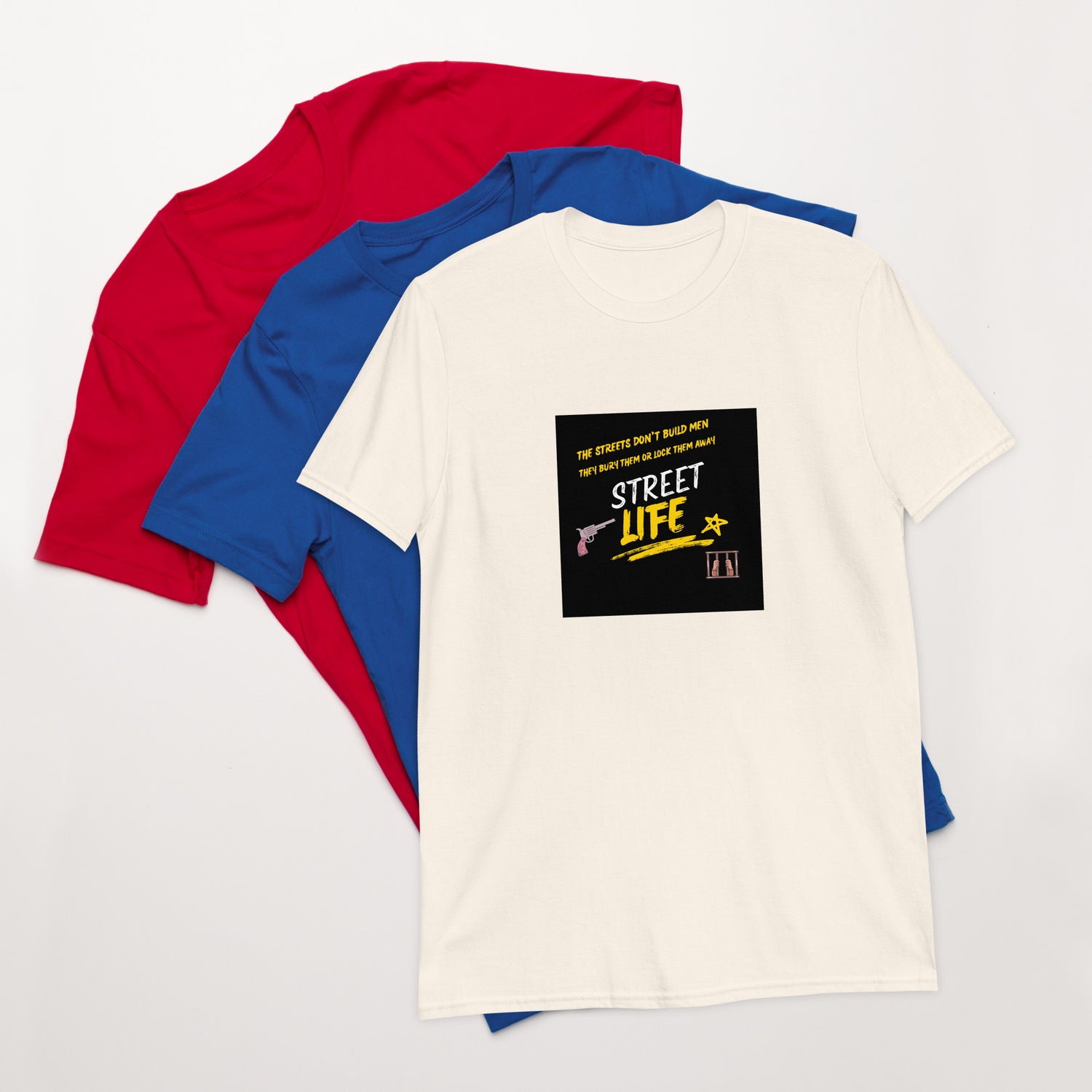 Street Life unisex T-shirt in off-white with “Street Life” chest print graphic