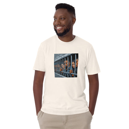 White unisex short-sleeve T-shirt, front square graphic print
