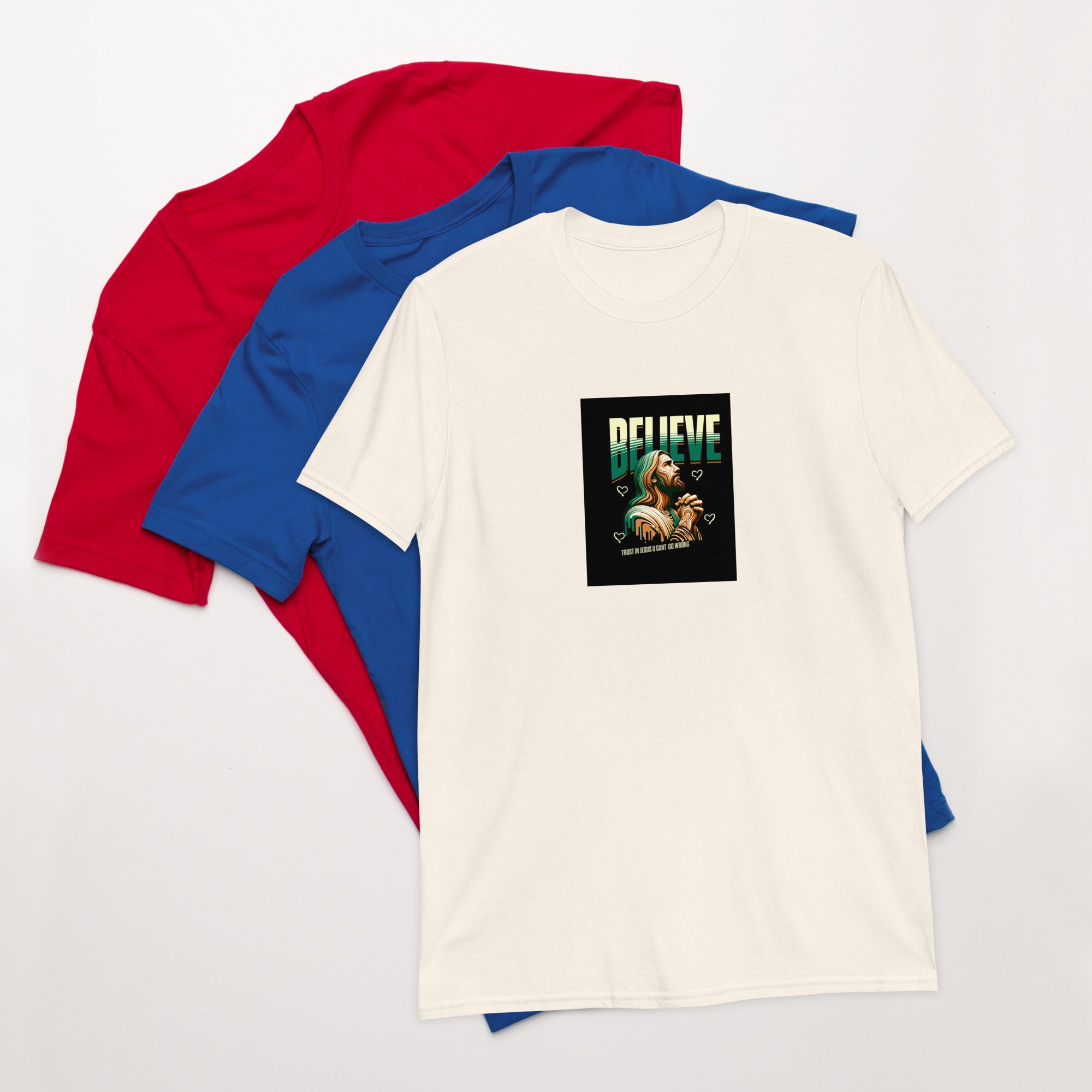 Natural unisex short-sleeve T-shirt with front square graphic print