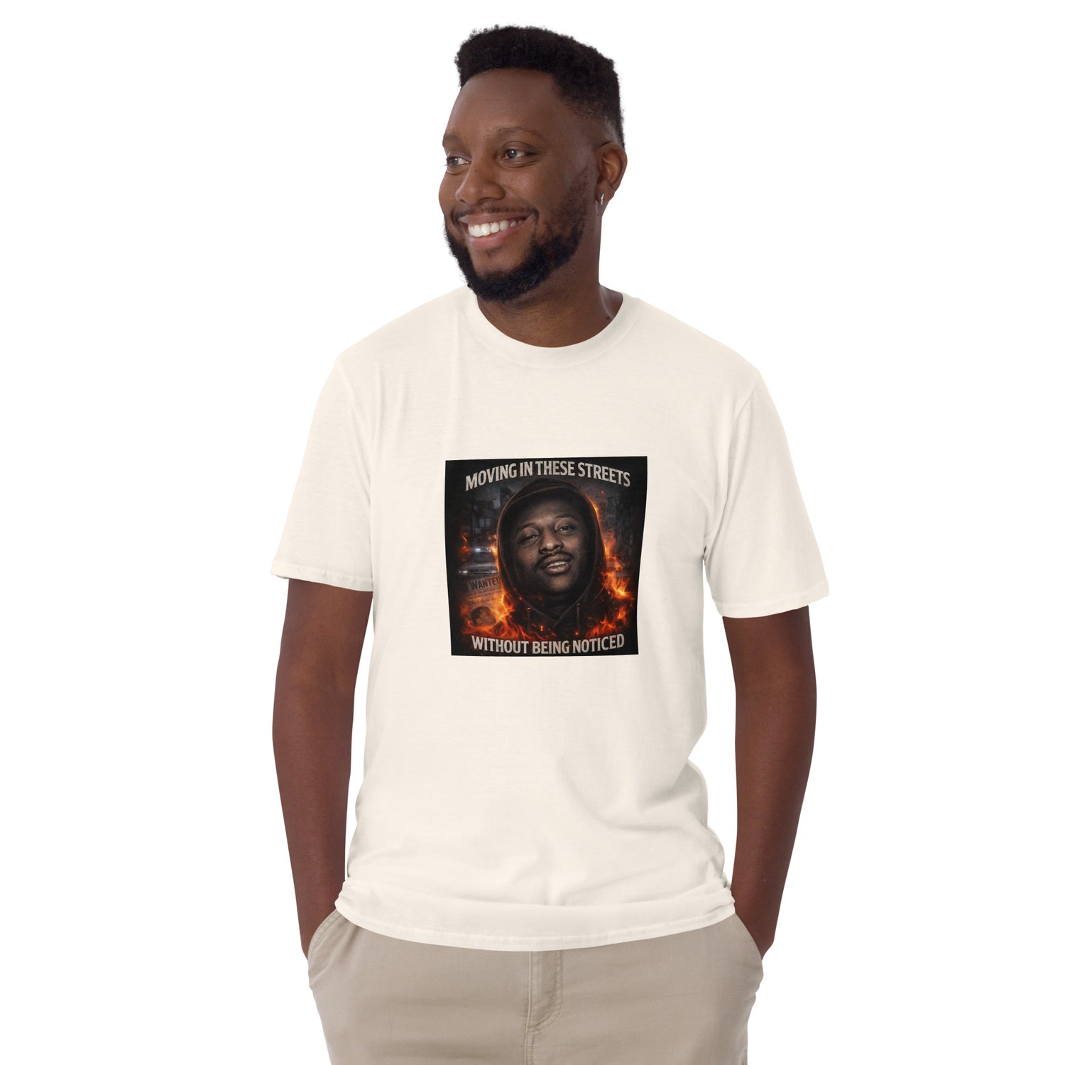 Unisex T-Shirt weiß/creme mit Front-Print, Rundhalsausschnitt