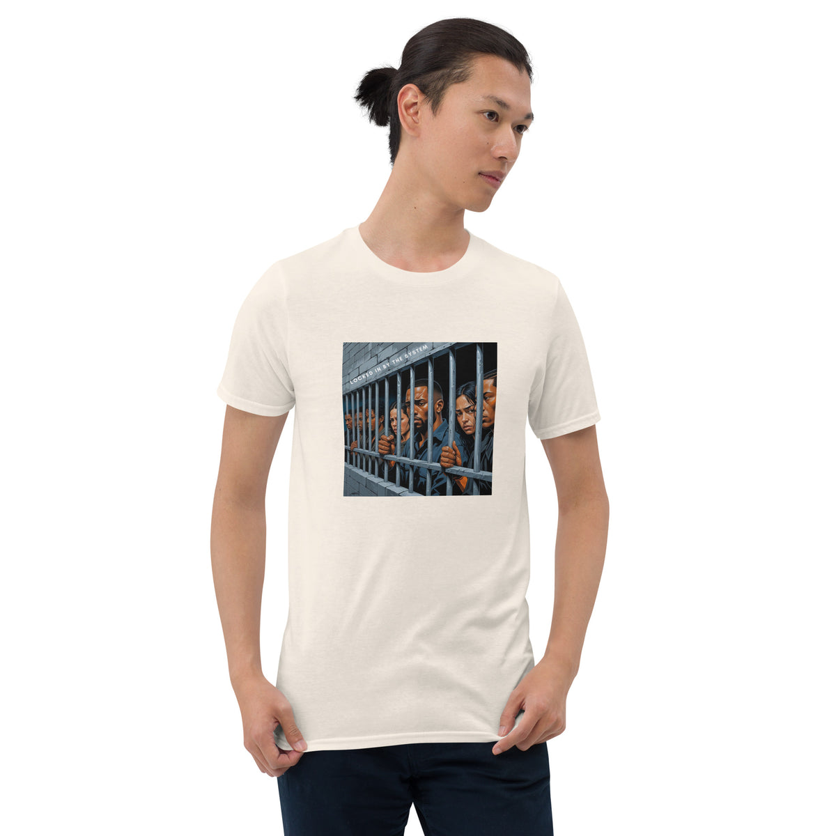 Cream graphic t-shirt with a square photo print on the front