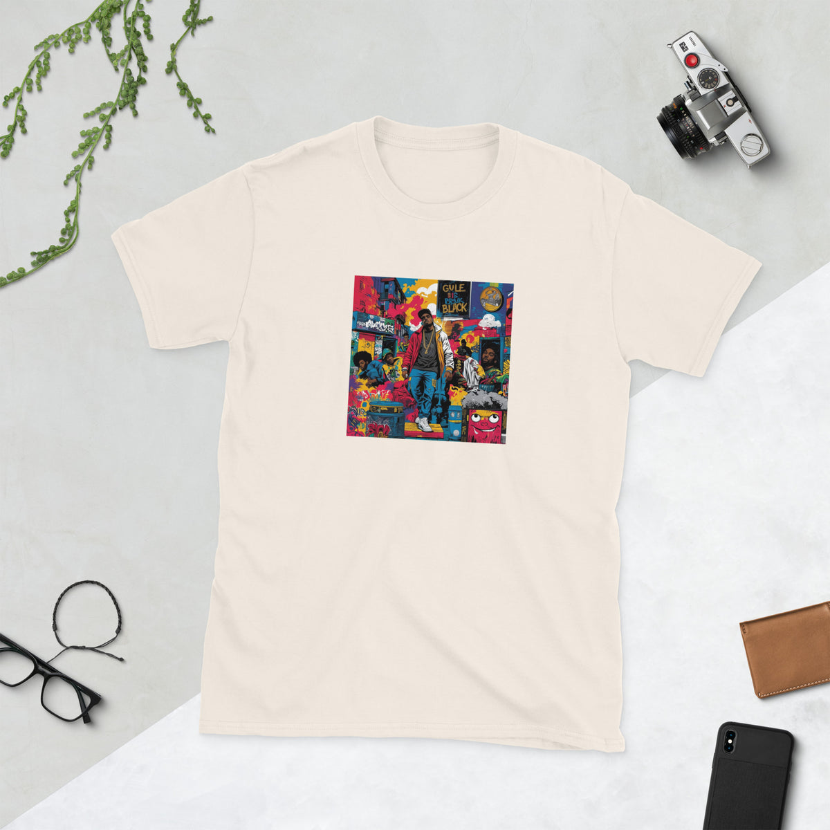 Cream graphic tee with colorful front chest print