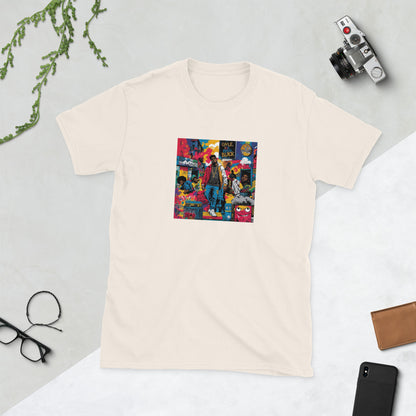 Cream graphic tee with colorful front chest print