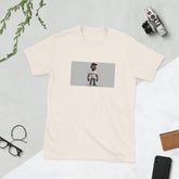Natural unisex graphic T-shirt with rectangular portrait print on front