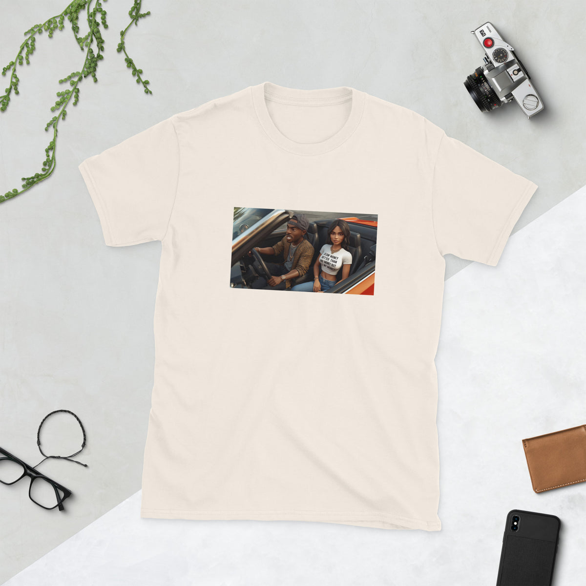 Graphic tee in cream with rectangular photo-style front print