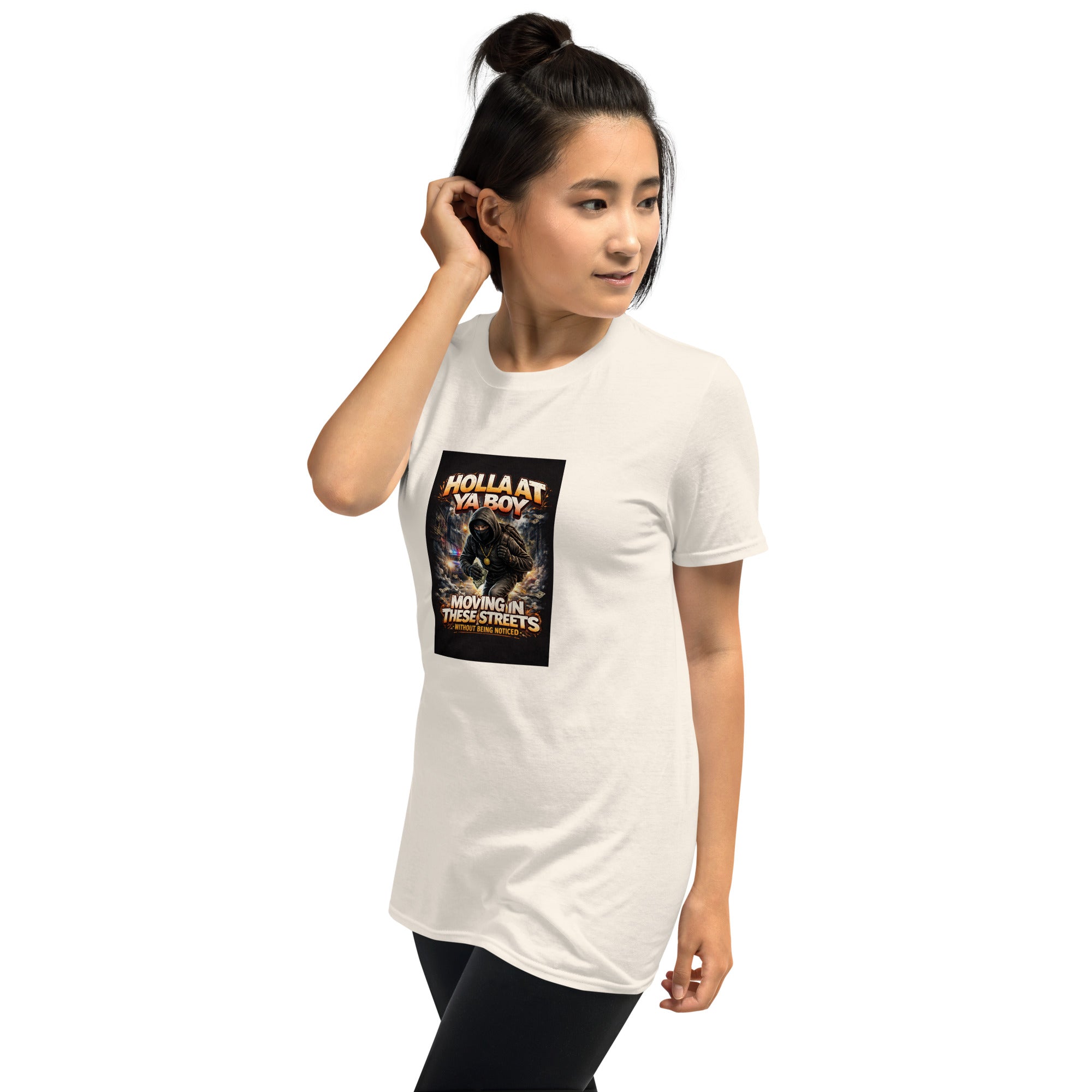 Unisex white T-shirt with front graphic print and crew neck