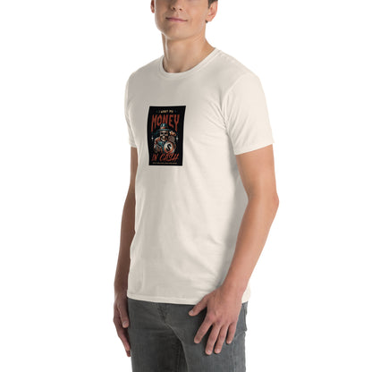 White unisex T-shirt with front square “MONEY IN CASH” graphic, short sleeves