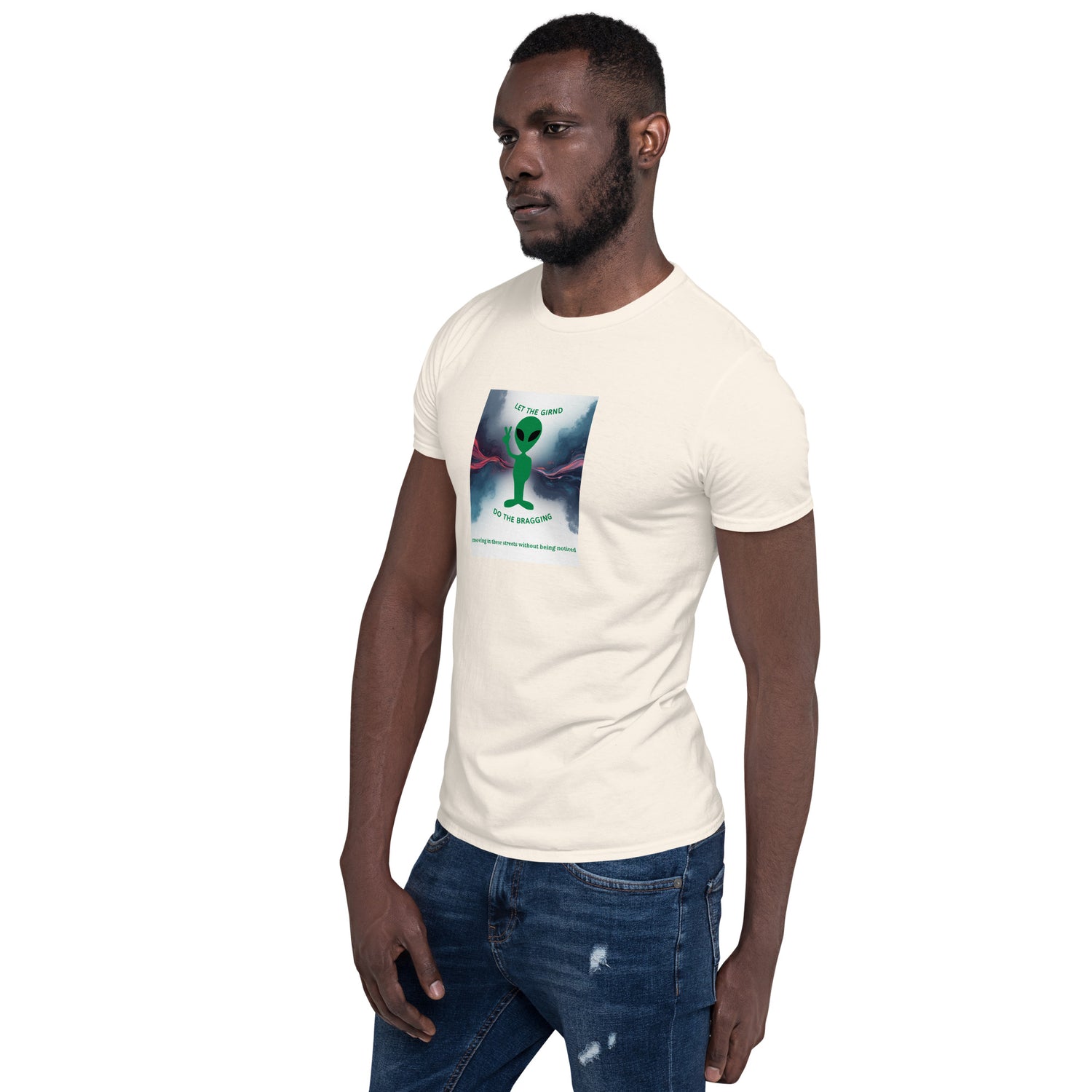 Let The Grind Do The Bragging unisex T-shirt, white, front graphic