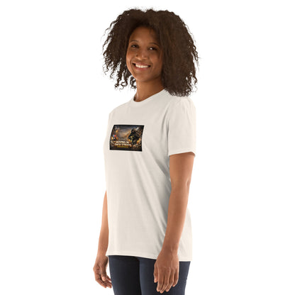 Premium T-shirt in white, front view with square chest graphic