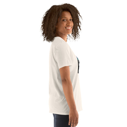 Moving In These Streets short-sleeve unisex T-Shirt, white back three-quarter view