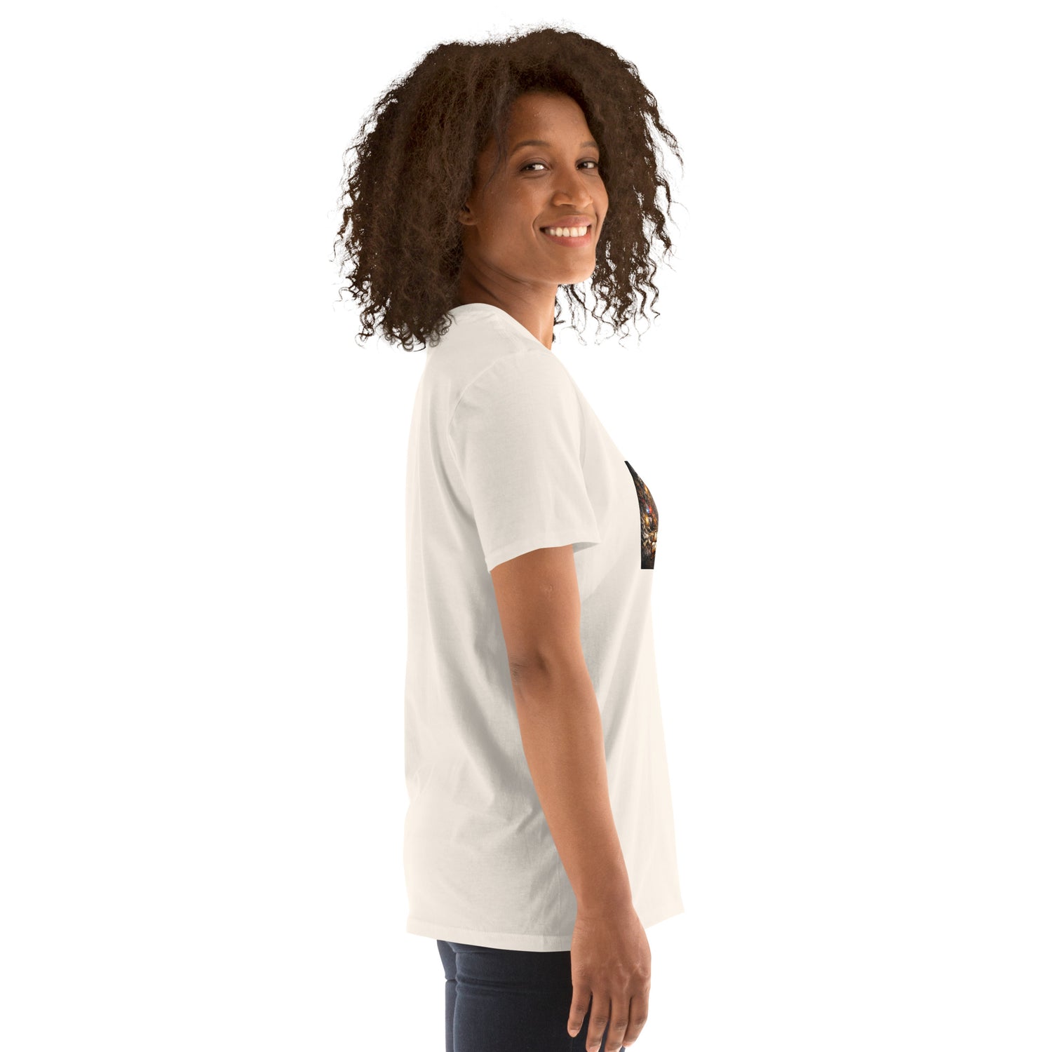 Premium T-shirt in white, angled side view with partial chest graphic