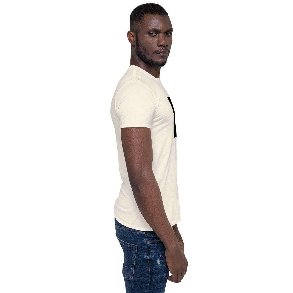 White unisex short-sleeve T-shirt, front three-quarter view