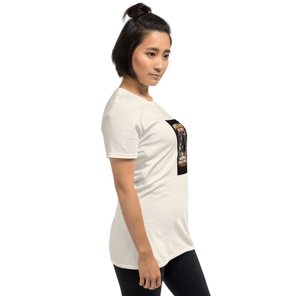 Natural unisex T-shirt, short sleeves, side graphic print on chest