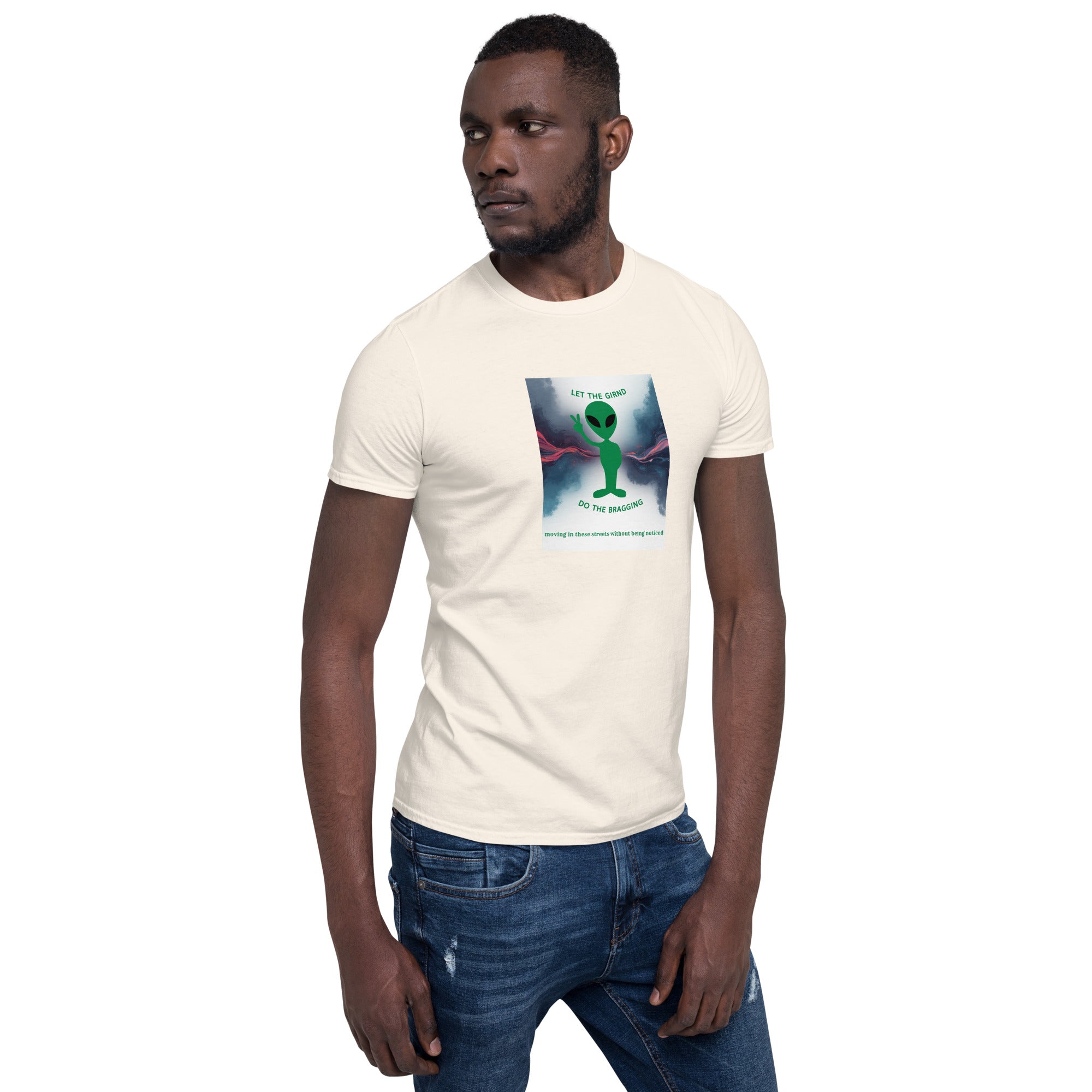 Natural T-shirt front graphic on chest, crew neck, short sleeves