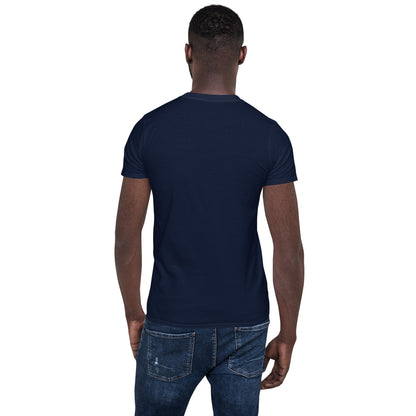 Navy unisex short-sleeve T-shirt from back view
