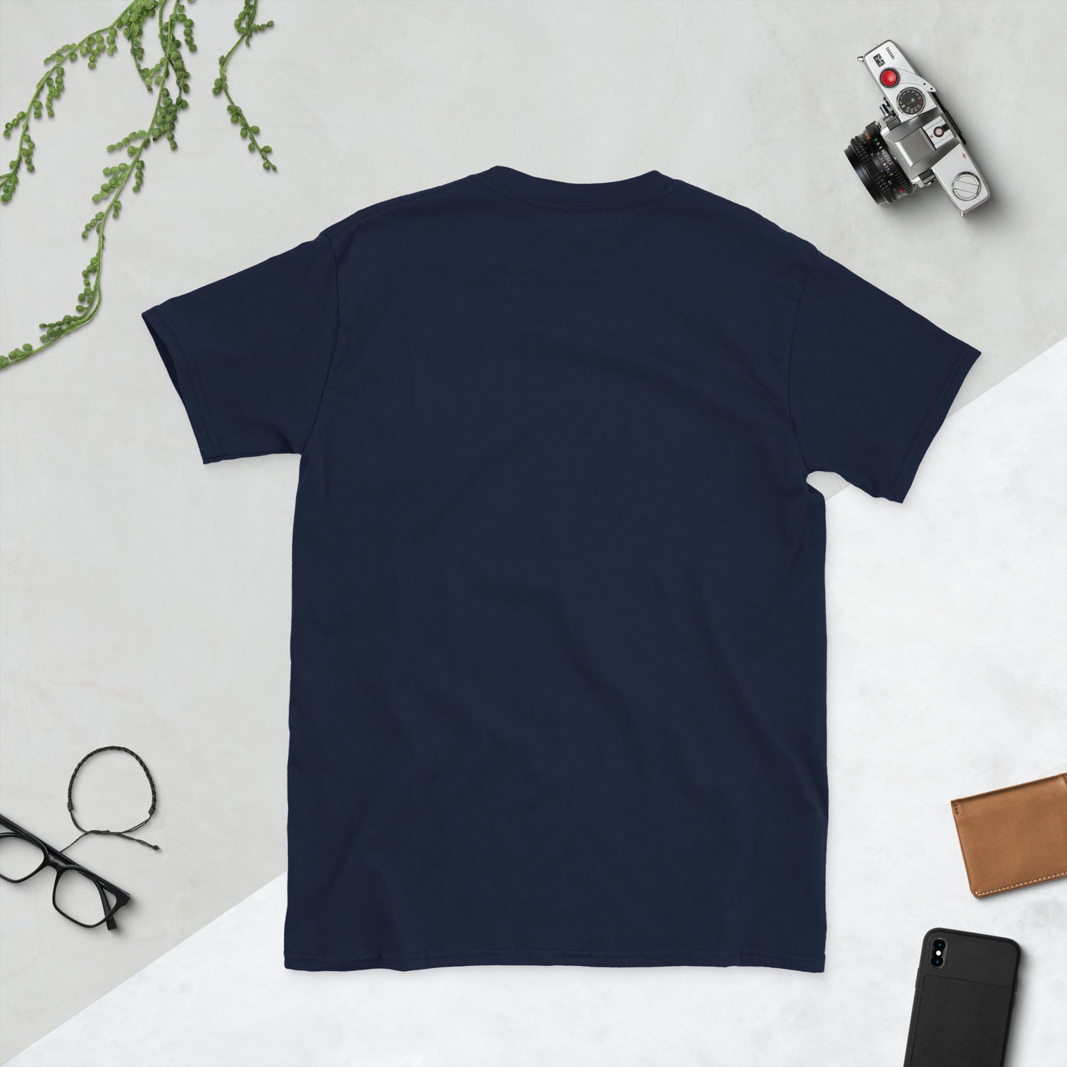 Navy unisex T-shirt, short sleeves, plain back view