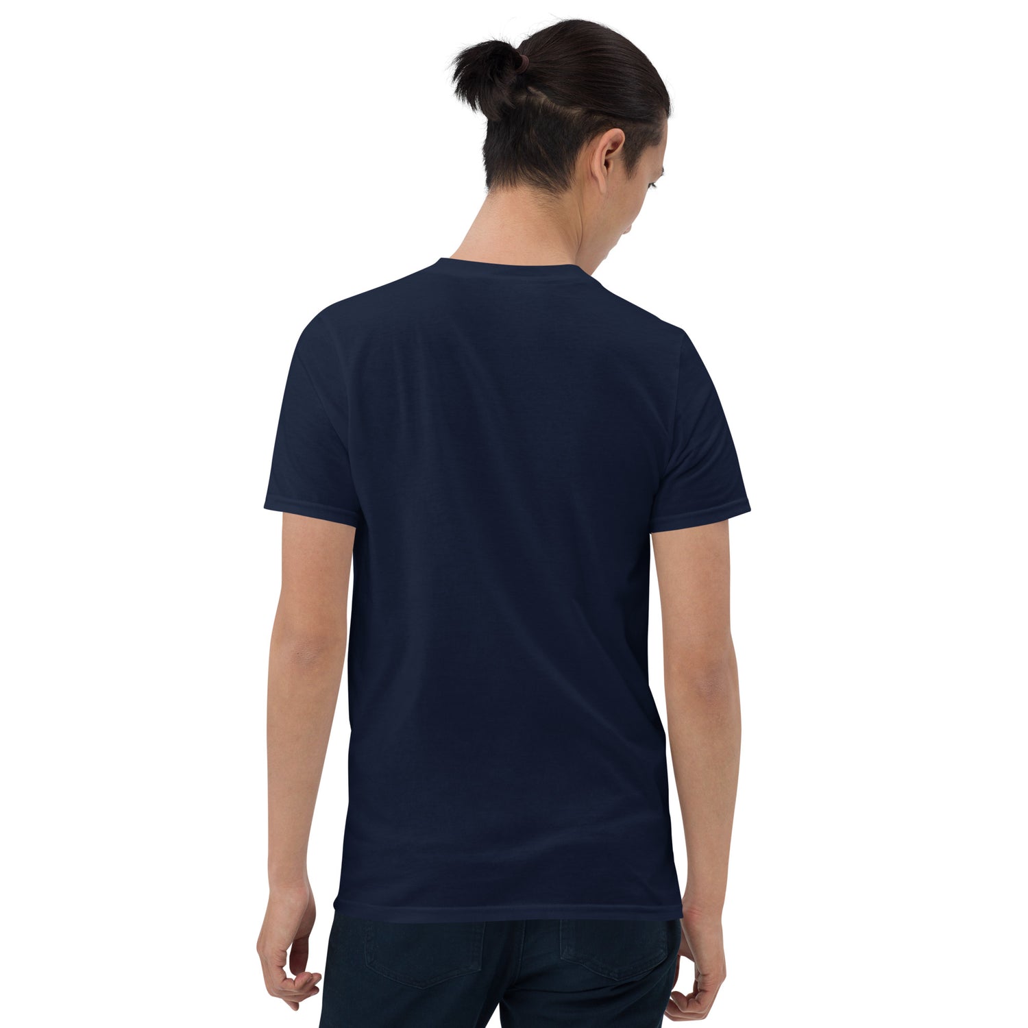 Navy unisex short-sleeve T-shirt, back view