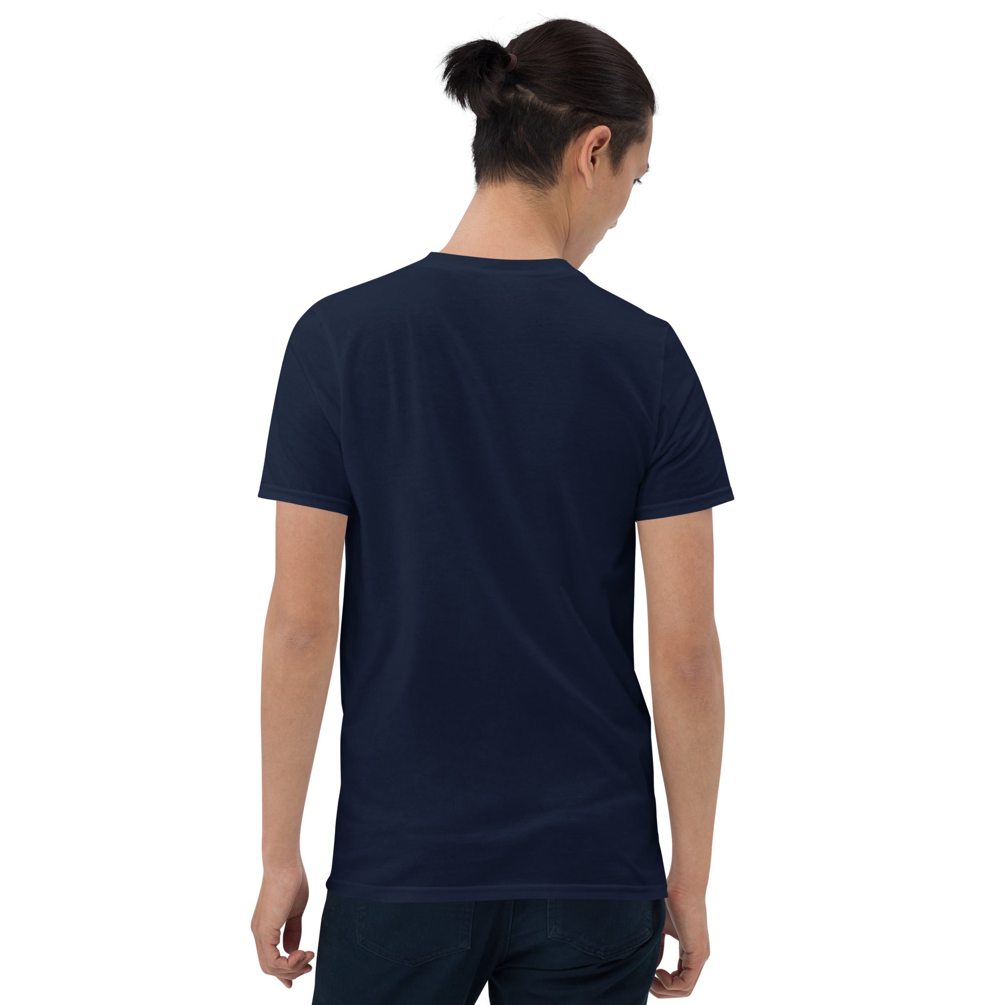 Navy unisex short-sleeve T-shirt, back view