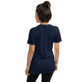 Navy unisex t-shirt back view with crew neck and short sleeves