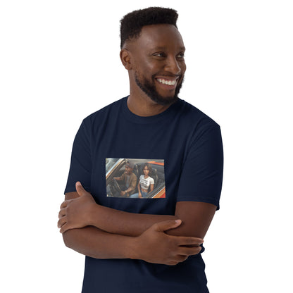 Move In Silence Navy Unisex T-Shirt mit Frontdruck, rechteckiges Foto