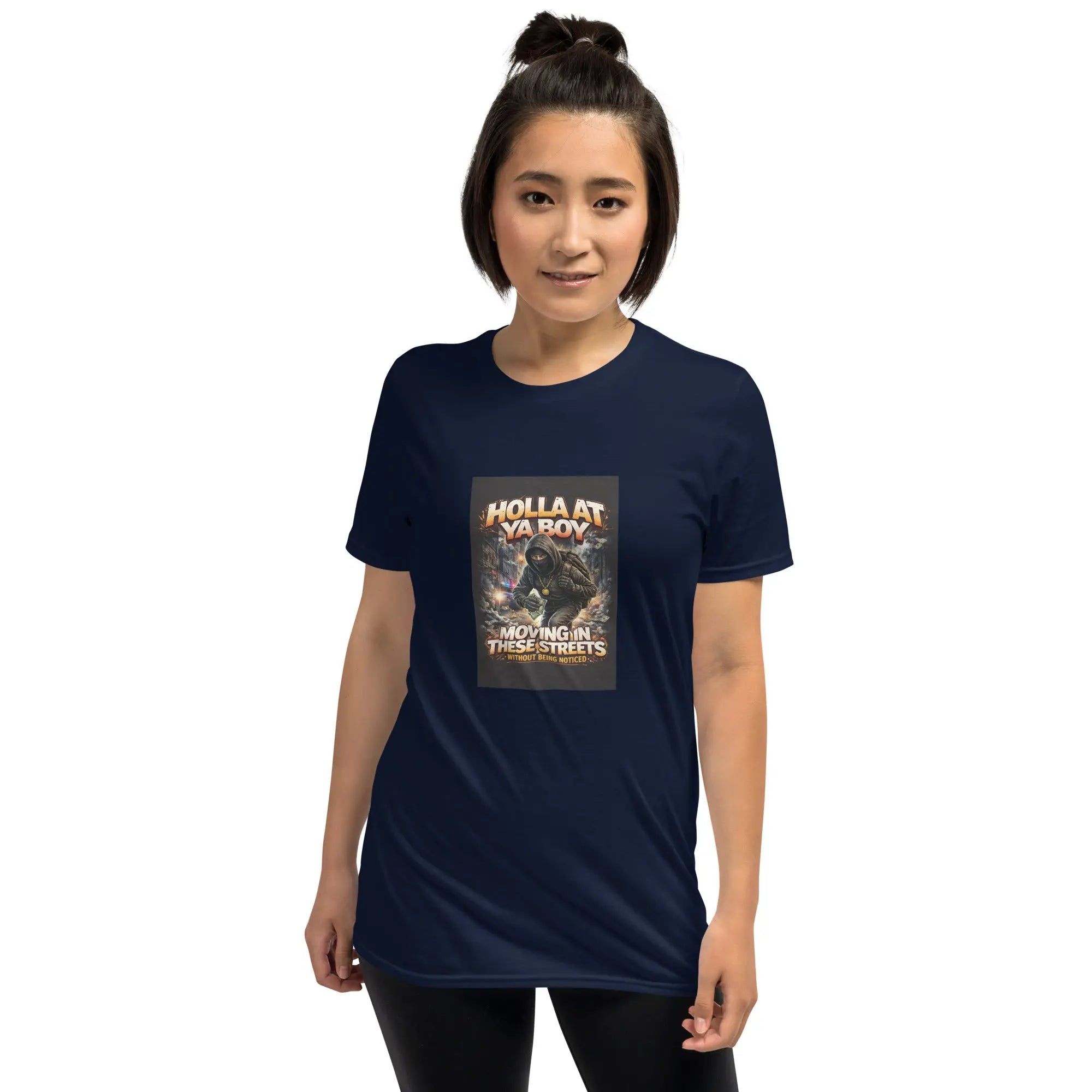 Unisex navy T-shirt with front square graphic print