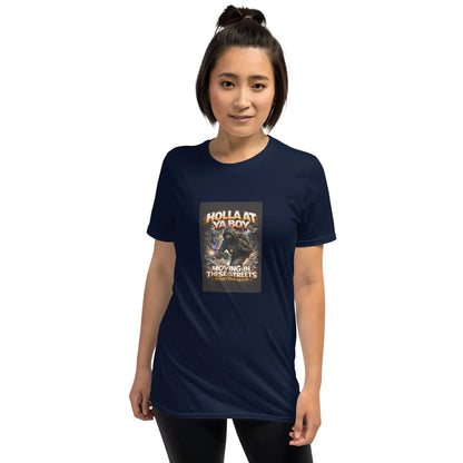 Unisex navy T-shirt with front square graphic print