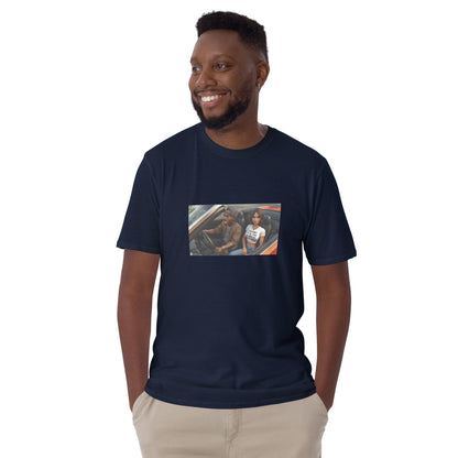 Dunkelblaues Unisex T-Shirt mit rechteckigem Foto-Frontaufdruck