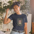 Unisex T-shirt with short sleeves, navy, square logo graphic on chest